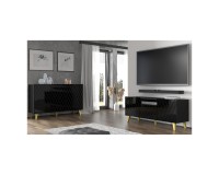 Тумба ТВ DIUNA HG 145 см, 3 двери, чёрный матовый с фасадом чёрным, золотые ножки