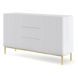 Chest of drawers RAVENNA B 150 cm, 2 doors and 3 drawers, white mat, gold frame