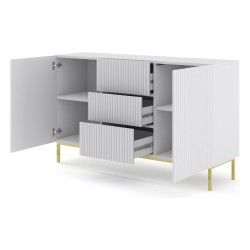 Chest of drawers RAVENNA B 150 cm, 2 doors and 3 drawers, white mat, gold frame