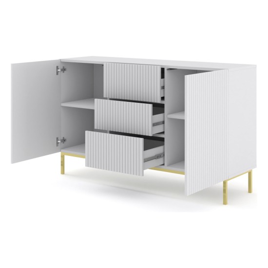 Комод RAVENNA B 150 см, 2 двери и 3 ящика, белый матовый, золотая рама Комод RAVENNA B 150 см, 2 двери и 3 ящика, белый матовый, золотая рама