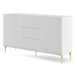 Chest of drawers RAVENNA B 150 cm, 2 doors and 3 drawers, white mat, gold legs