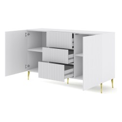 Chest of drawers RAVENNA B 150 cm, 2 doors and 3 drawers, white mat, gold legs