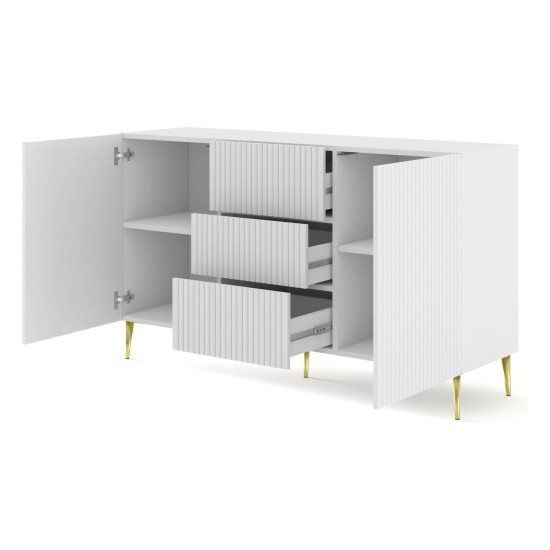 Комод RAVENNA B 150 см, 2 двери и 3 ящика, белый матовый, золотые ножки Комод RAVENNA B 150 см, 2 двери и 3 ящика, белый матовый, золотые ножки