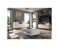 Комод RAVENNA B 150 см, 2 двери и 3 ящика, белый матовый, золотые ножки