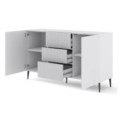 Chest of drawers RAVENNA B 150 cm, 2 doors and 3 drawers, white mat, black legs
