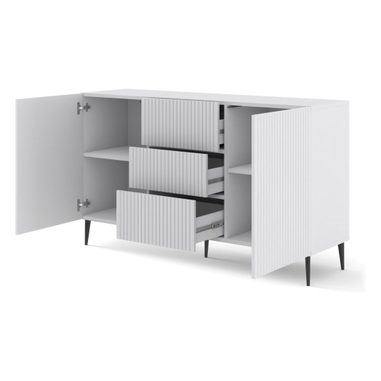 Комод RAVENNA B 150 см, 2 двери и 3 ящика, белый матовый, чёрные ножки Комод RAVENNA B 150 см, 2 двери и 3 ящика, белый матовый, чёрные ножки