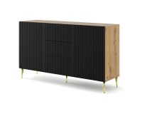 Комод RAVENNA B 150 см, 2 двери и 3 ящика, дуб артисан с фасадом чёрным матовым, золотые ножки Комод RAVENNA B 150 см, 2 двери и 3 ящика, дуб артисан с фасадом чёрным матовым, золотые ножки
