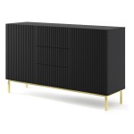 Комод RAVENNA B 150 см, 2 двери и 3 ящика, чёрный матовый, золотая рама
