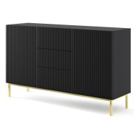 Комод RAVENNA B 150 см, 2 двери и 3 ящика, чёрный матовый, золотая рама
