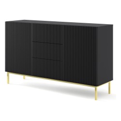 Chest of drawers RAVENNA B 150 cm, 2 doors and 3 drawers, black mat, gold frame