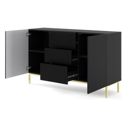 Chest of drawers RAVENNA B 150 cm, 2 doors and 3 drawers, black mat, gold frame