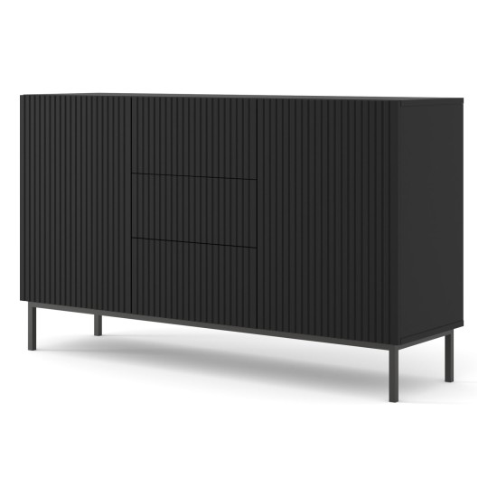 Chest of drawers RAVENNA B 150 cm, 2 doors and 3 drawers, black mat, black frame Chest of drawers RAVENNA B 150 cm, 2 doors and 3 drawers, black mat, black frame