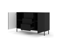 Chest of drawers RAVENNA B 150 cm, 2 doors and 3 drawers, black mat, black frame Chest of drawers RAVENNA B 150 cm, 2 doors and 3 drawers, black mat, black frame