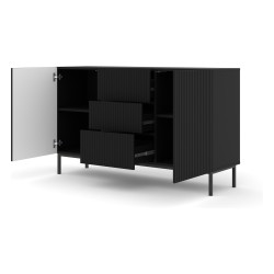 Chest of drawers RAVENNA B 150 cm, 2 doors and 3 drawers, black mat, black frame