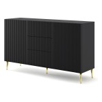 Chest of drawers RAVENNA B 150 cm, 2 doors and 3 drawers, black mat, gold legs