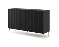 Chest of drawers RAVENNA B 150 cm, 2 doors and 3 drawers, black mat, gold legs