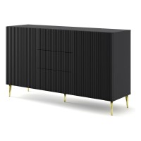 Chest of drawers RAVENNA B 150 cm, 2 doors and 3 drawers, black mat, gold legs