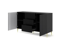 Chest of drawers RAVENNA B 150 cm, 2 doors and 3 drawers, black mat, gold legs