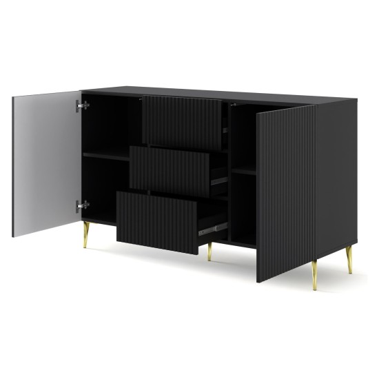 Комод RAVENNA B 150 см, 2 двери и 3 ящика, чёрный матовый, золотые ножки Комод RAVENNA B 150 см, 2 двери и 3 ящика, чёрный матовый, золотые ножки
