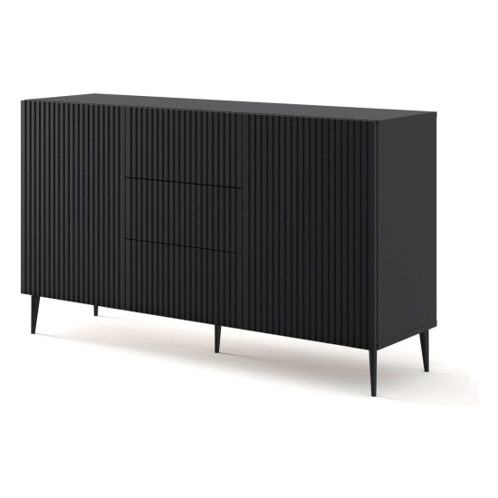 Chest of drawers RAVENNA B 150 cm, 2 doors and 3 drawers, black mat, black legs