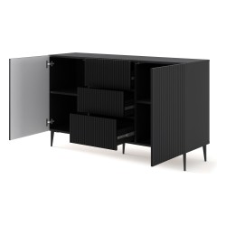 Chest of drawers RAVENNA B 150 cm, 2 doors and 3 drawers, black mat, black legs