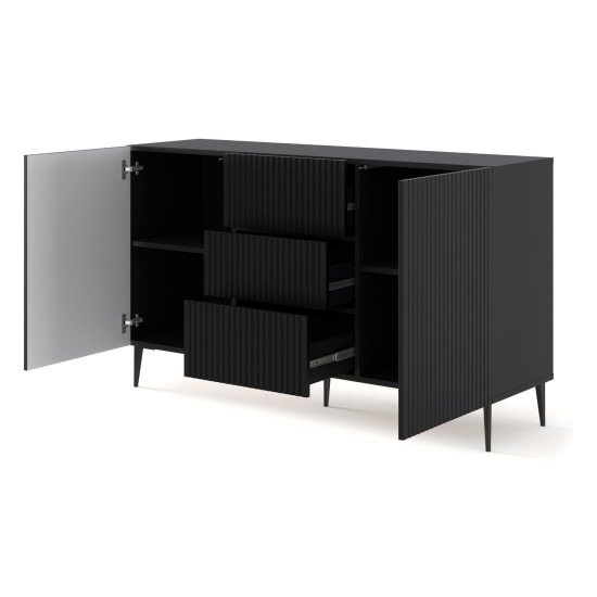 Chest of drawers RAVENNA B 150 cm, 2 doors and 3 drawers, black mat, black legs