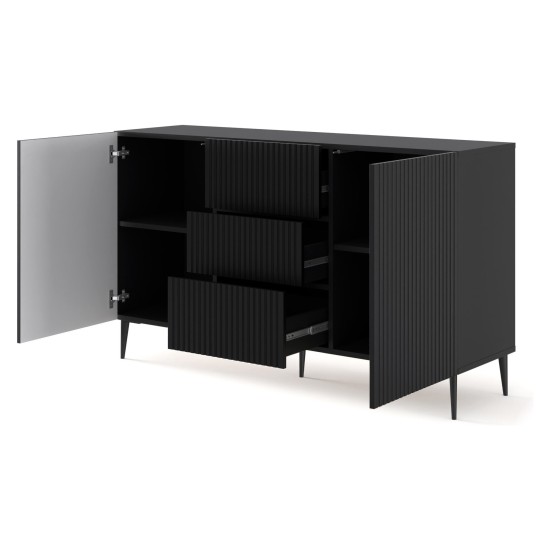 Комод RAVENNA B 150 см, 2 двери и 3 ящика, чёрный матовый, чёрные ножки Комод RAVENNA B 150 см, 2 двери и 3 ящика, чёрный матовый, чёрные ножки