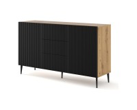 Комод RAVENNA B 150 см, 2 двери и 3 ящика, дуб артисан с фасадом чёрным матовым, золотая рама