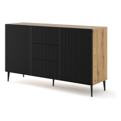 Chest of drawers RAVENNA B 150 cm, 2 doors and 3 drawers, artisan oak with black mat front, gold frame