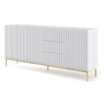 Chest of drawers RAVENNA B 200 cm, 3 doors and 3 drawers, white mat, gold frame