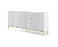 Chest of drawers RAVENNA B 200 cm, 3 doors and 3 drawers, white mat, gold frame