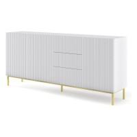 Chest of drawers RAVENNA B 200 cm, 3 doors and 3 drawers, white mat, gold frame