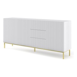 Chest of drawers RAVENNA B 200 cm, 3 doors and 3 drawers, white mat, gold frame