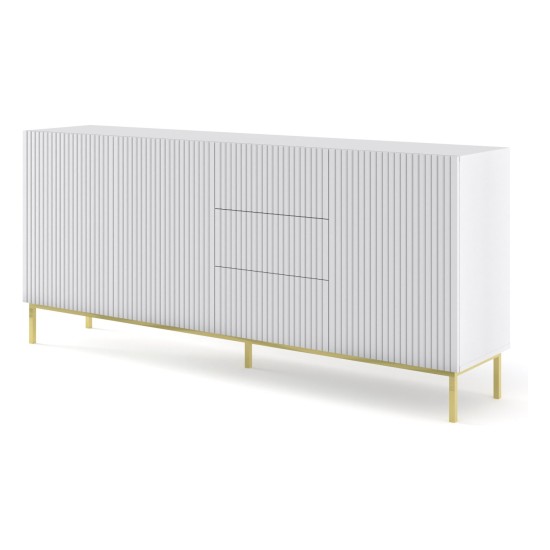Chest of drawers RAVENNA B 200 cm, 3 doors and 3 drawers, white mat, gold frame