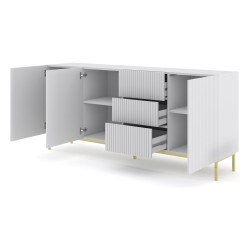 Chest of drawers RAVENNA B 200 cm, 3 doors and 3 drawers, white mat, gold frame