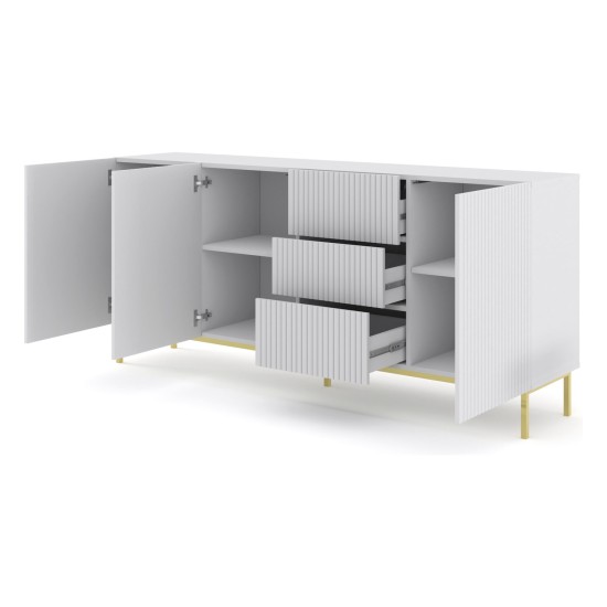 Chest of drawers RAVENNA B 200 cm, 3 doors and 3 drawers, white mat, gold frame