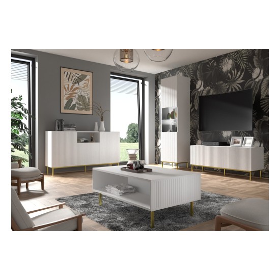Chest of drawers RAVENNA B 200 cm, 3 doors and 3 drawers, white mat, gold frame