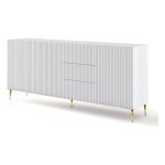 Chest of drawers RAVENNA B 200 cm, 3 doors and 3 drawers, white mat, gold legs