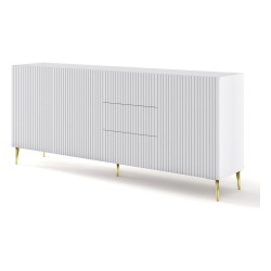 Chest of drawers RAVENNA B 200 cm, 3 doors and 3 drawers, white mat, gold legs