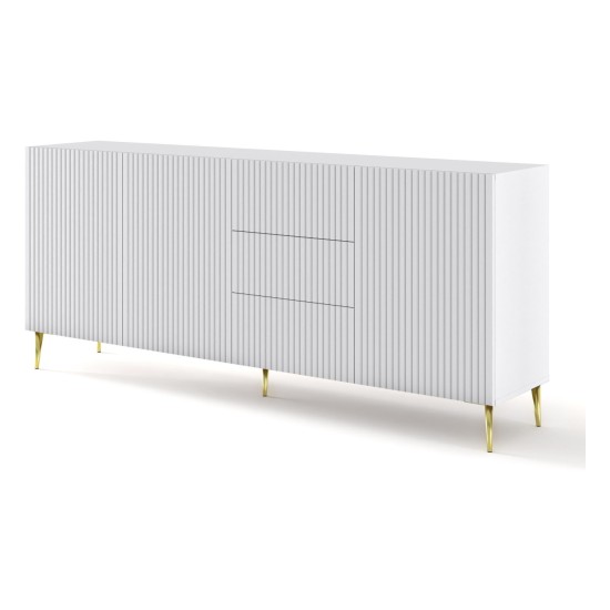 Chest of drawers RAVENNA B 200 cm, 3 doors and 3 drawers, white mat, gold legs Chest of drawers RAVENNA B 200 cm, 3 doors and 3 drawers, white mat, gold legs