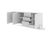 Chest of drawers RAVENNA B 200 cm, 3 doors and 3 drawers, white mat, gold legs Chest of drawers RAVENNA B 200 cm, 3 doors and 3 drawers, white mat, gold legs