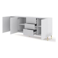 Chest of drawers RAVENNA B 200 cm, 3 doors and 3 drawers, white mat, gold legs