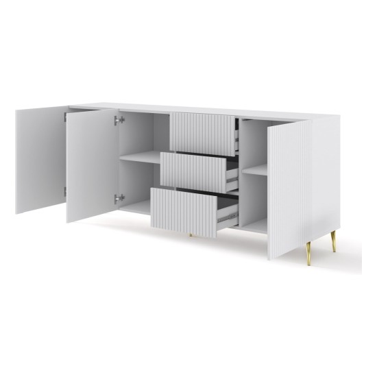 Chest of drawers RAVENNA B 200 cm, 3 doors and 3 drawers, white mat, gold legs Chest of drawers RAVENNA B 200 cm, 3 doors and 3 drawers, white mat, gold legs