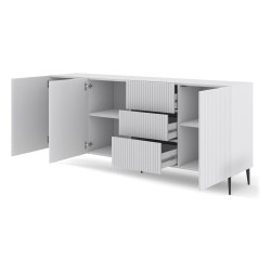 Chest of drawers RAVENNA B 200 cm, 3 doors and 3 drawers, white mat, black legs