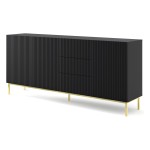 Chest of drawers RAVENNA B 200 cm, 3 doors and 3 drawers, black mat, gold frame