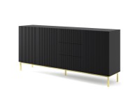 Chest of drawers RAVENNA B 200 cm, 3 doors and 3 drawers, black mat, gold frame Chest of drawers RAVENNA B 200 cm, 3 doors and 3 drawers, black mat, gold frame