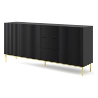 Chest of drawers RAVENNA B 200 cm, 3 doors and 3 drawers, black mat, gold frame