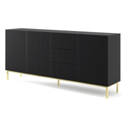 Chest of drawers RAVENNA B 200 cm, 3 doors and 3 drawers, black mat, gold frame