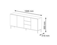 Chest of drawers RAVENNA B 200 cm, 3 doors and 3 drawers, black mat, gold frame Chest of drawers RAVENNA B 200 cm, 3 doors and 3 drawers, black mat, gold frame
