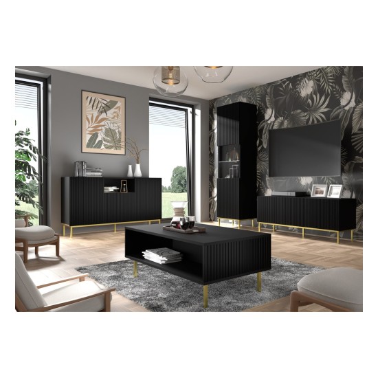 Chest of drawers RAVENNA B 200 cm, 3 doors and 3 drawers, black mat, gold frame Chest of drawers RAVENNA B 200 cm, 3 doors and 3 drawers, black mat, gold frame